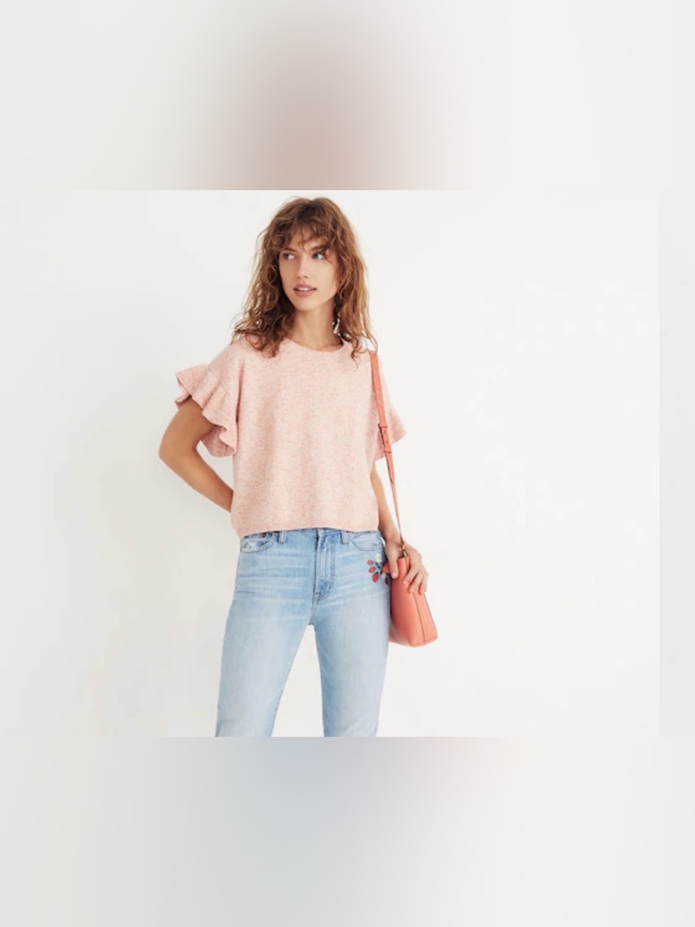 Madewell Ruffle-Sleeve Sweater Tee Marled Rust size medium